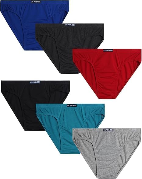 U.S. Polo Assn. Men's Plus Size Briefs - 6 Pack Low Rise String Bikini Briefs - Big and Tall Brief Underwear for Men (S-XL)
