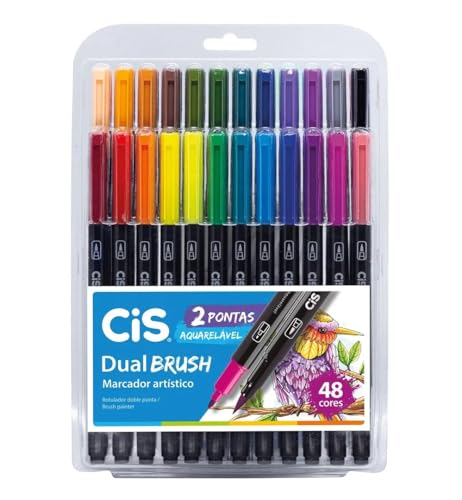 Marcador Artístico Aquarelável Dual Brush, CIS, Estojo c/48 unidades