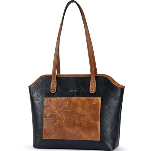 Image of Tote Bag for Women,Large Capacity Straw&Vegan Leather Tote Purses for Women,Shoulder Bags For Daily Travel Work Beach