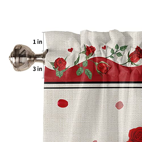 Rose Floral Love Heart Valance Curtains Rod Pocket Window Treatments Curtains, Valentine's Day Curtain Valances For Kitchen Living Room Bedroom Small Window Decor, 54X18In,1 Panel #TOP4