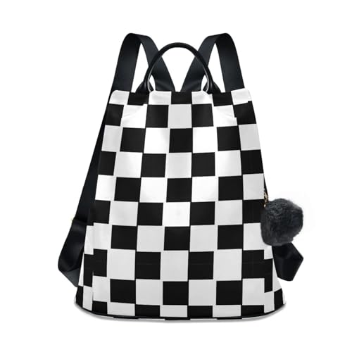 Sac à dos femme à carreaux noirs et blancs antivol multi-poches 17L