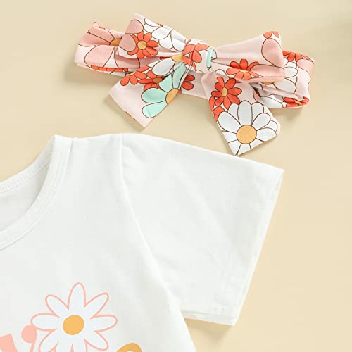 1/2 Birthday Outfit Girl Half Way To One Letter Crewneck Short Sleeve Romper Floral Print Flared Pants Headband4