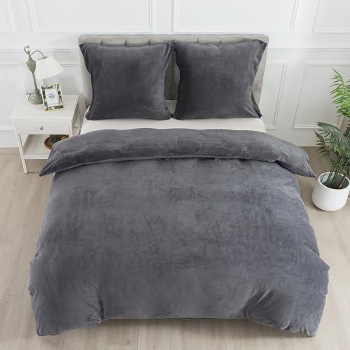 WUMIUER Plüsch Bettwäsche 155x220 cm Schwarz Grau 2tlg Set, Winter Biber Warm Flauschig Bettbezug und 1 Kissenbezug 80x80cm… – Ansicht 3
