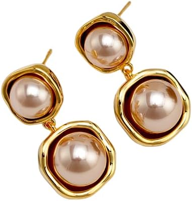 Pearl Earrings Long Tassel Gold Plated Multi-Beaded Cluster Chain Chandelier Drop Dangling Earrings Statement Jewelry for Women Bridal Prom Any occasion Double Pearl