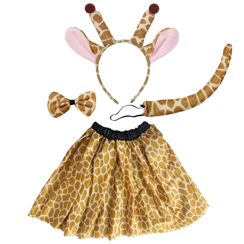 Disfarce Animal para Mulher Adulto Unisex Disfarce de Tigre, Vaca, Zebra ou Girafa Saia de 40cm com Tul Estampado Carnaval, Halloween, Festa Temática (Girafa, Adulto/40CM)