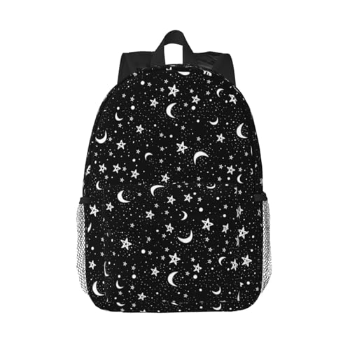 YANGZHI Mochila para adolescentes e meninos, lindas mochilas infantis escolares, Estrela da lua preta e branca, One Size, Moderno, casual