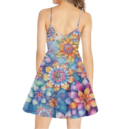 Image of Women's Spaghetti Strap Dress Summer Casual Swing Sundress Girls Beachwear Swing Mini Dress