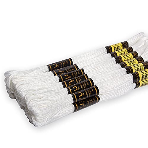 Image of 12 Pieces White Colour Premium Embroidery Thread | 100% Egyptian Cotton Premium Skeins | Cross Stitch Embroidery Floss | Oeko TEX Certified Stranded Cotton (White)