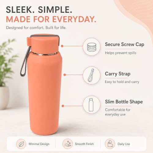 Image of Stainless Steel Water Bottle for School Office Travel | Printed Water Bottle | Drinking Bottle for Home Gym College | Stylish Bottle for Daily Use Picnic & Gifting (Peach Pink)