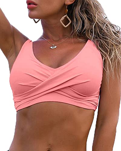 Image of Fanuerg Women's Twist Front Bikini Top V Neck Push Up Padded Swimsuit Top Bathing Suits