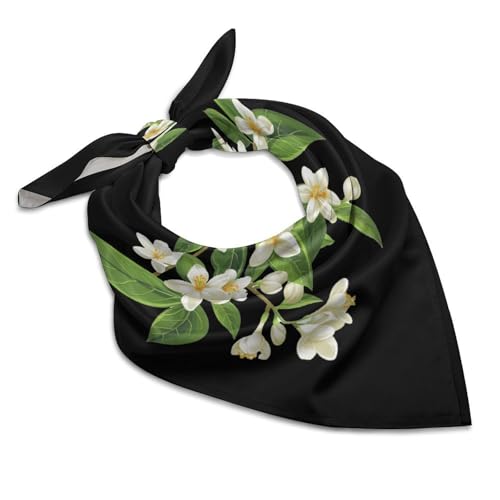 Jasmine Flowers Stem Womens Silk Scarf Soft Bandana Head Scarf Hair Warp