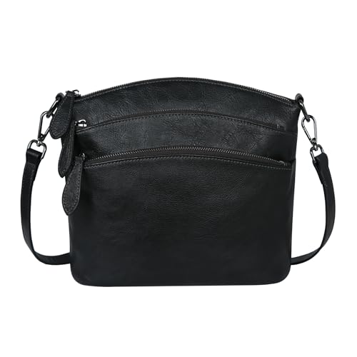 Image of HESHE Crossbody Bags for Women Genuine Leather Purses with Multi-Pockets Vintage Ladies Small Shoulder Satchel Bag