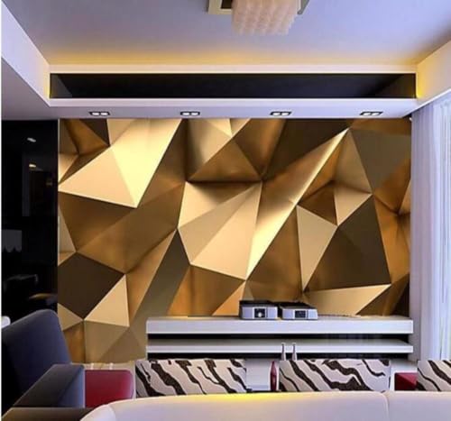 Papier peint 3D doré XLMING pour masquer un mur vide avec un décor géométrique luxe de 350x256 - 2
