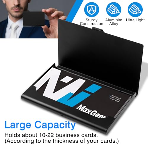 Slim Stainless Steel Business Card Holder for Men & Women – Pocket-Sized Metal Name Card Case with Buckle Closure, Black2