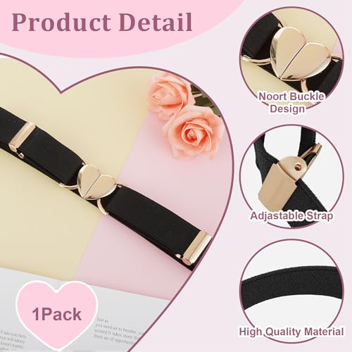 Heart Elastic Waist Belts for Girls, Adjustable Woven Stretch Belt Fashion Metal Heart Buckle Waistband for Women4