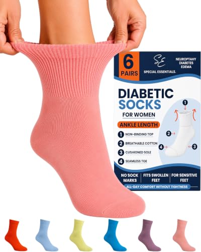 Special Essentials Women's Diabetic Ankle Socks, Assorted, XL, 6 Pairs