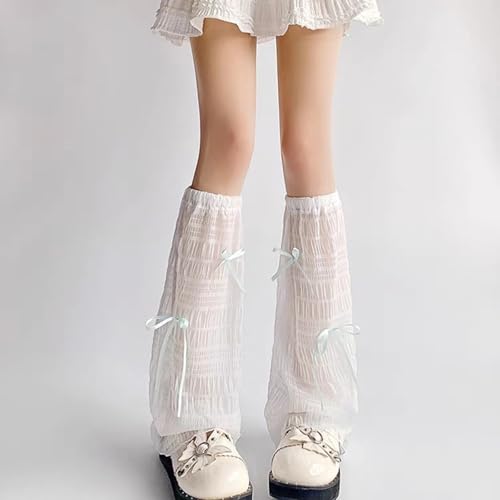 Image of SOLILOQUY Women Y2K Ruffle Lace Leg Warmer Kawaii Lolita Long Thigh High Socks Harajuku JK Tiered Sheer Tulle Boot Cuff Cover