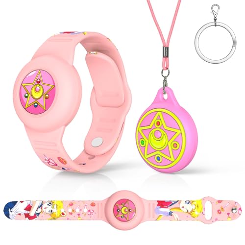 1pc Bracelet étanche et 1pc Pendentif Coque de Protection pour Apple Airtag, Enfants Apple Airtag IP53 Protection Anti - perte GPS Tracking Corps Entier Mignon Animation Silicone Réglable(rose,rose b)