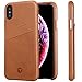 LUCKYCOIN Leather Case for iPhone Xs Cover Slim Shell Cases Vintage Full Grain Leather Card Holder with Protective Metal Silver Side Buttons