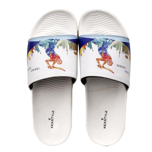 Image of Men's Cricket Edition Printed Sliders | Lightweight EVA Cushioned Slip-On Flip Flops | Anti-Skid Casual Bathroom, Home & Outdoor Sandals for Boys & Men