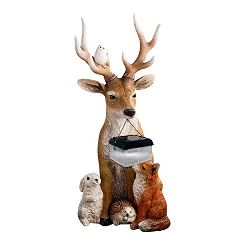 JZXF Solarfigur für den Garten, Elk- Hase, Igel, Wolf Figur aus Kunstharz mit LED-Licht, Tierfigur wasserdicht für den Außenbereich, Dekoration für Terrasse, Rasen, Garten Cover