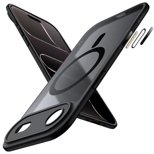 Image of JETech Magnetic Case for iPhone Air Compatible with MagSafe, Shockproof Slim Phone Cover with Built-in Camera Control Button, Matte Translucent Back, 6.5-Inch Display (Black)
