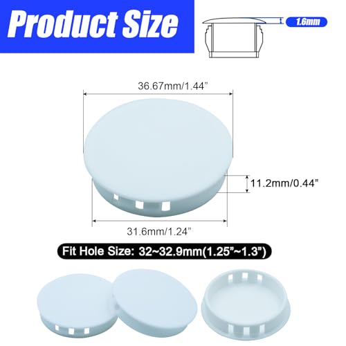 Image of 10Pcs 1-1 /4 inch(32mm) White Plastic Hole Plugs, White Hole Plugs Hardware Plugs for Round Holes, Knockout Plugs Screw Hole Plugs for Reserved Holes in Kitchen Cabinet