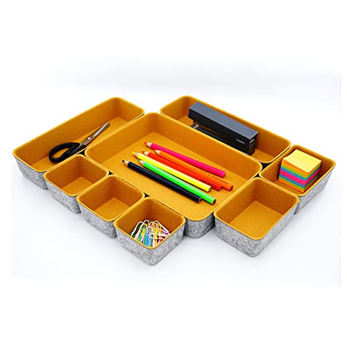 Image of Welaxy 8-Piece Felt Drawer Organizers Curry Desk Tray Makeup Storage