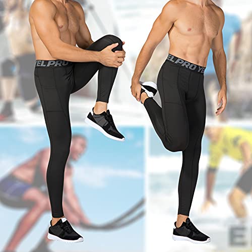 Men's Compression Pants Athletic Leggings Pockets Sports Baselayer Basketball Cycling Tights Red Active Running Pants #TOP4