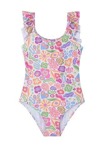 Image of Gottex Kids Under The Sea Square Neck Ruffle One Piece Swimsuit Chlorine Fade Resistant and Built-in UPF UV Protection