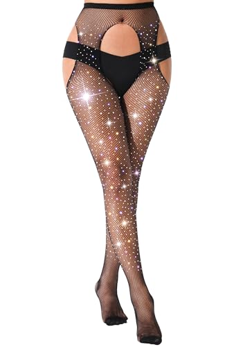 Fishnet Stockings for Women Tights Rhinestone Women's Sparkly Stockings High Waist Fishnets3