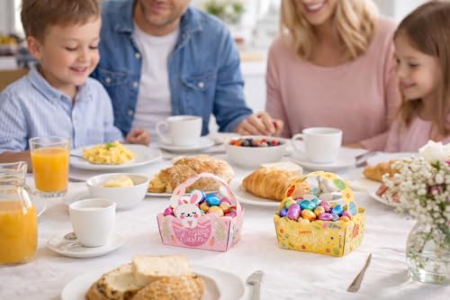 Osterkörbchen für Kinder – 4er Set niedliche Osternester mit Hasen & Küken, Karton Geschenkboxen für kleine Ostergeschenke & kleine Überraschungen