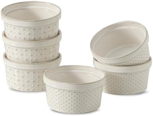 Seyatoo 8 oz Ramekins Oven Safe Set of 6, Souffle Dish Baking Bowls, Ceramic Creme Brulee Ramekins Bowl, Custard Dessert Cups for Pudding Yogurt Ice Cream, Glazed White