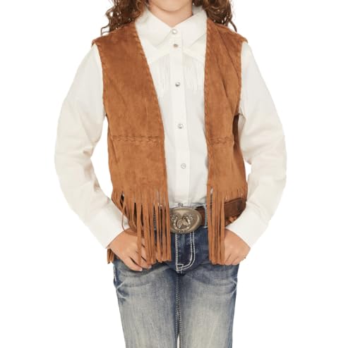 Girls' Faux Suede Vest, Whipstitch Fringe (US, Age, 12 Years, Camel)