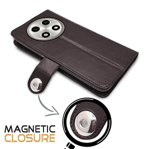 Image of Pikkme Oppo A2 Pro 5G Flip Cover Leather Finish | Inside TPU with Card Pockets | Wallet Stand and Shock Proof | Complete Protection Button Flip Case (Coffee)