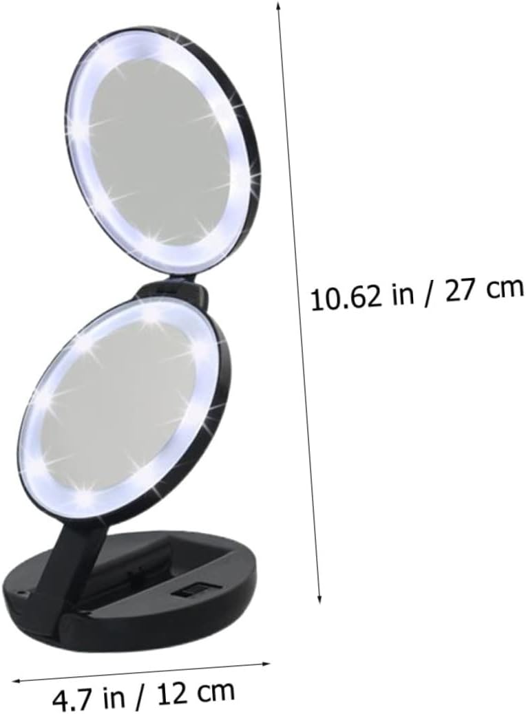 DOITOOL 1pc Three Fold Makeup Mirror Travel Vanity Mirror Tongue Scraper for Adults Mini Mirror with Lights