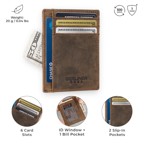 Image of BERLINER BAGS Slim Leather Front Pocket Wallet Men Karl, Gift Box, Brown