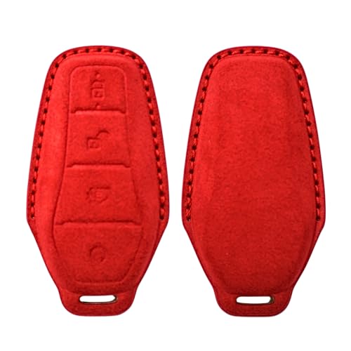 Image of KMH Alcantara Key Cover Compatible with BYD Atto 3 Models Smart Keycover with Keychain 4 Buttons Shell Case Holder Full Key Protector Dolphin Style Smart Keycover, Red - Pack of 1