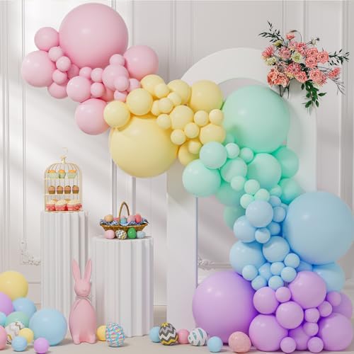 Image of 145pcs Pastel Balloons Different Sizes 18 inch 12 inch 10 inch 5 inch Latex Balloon Garland Arch Kit for Birthday Rainbow Party Baby Shower Easter Party Decorations