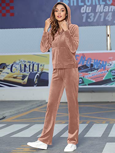 Image of MessBebe Hausanzug Damen Trainingsanzug Set Jogginganzug Velour Sportanzug Anzug 2Teilig Freizeitanzug Oberteil Hose Kapuzenjacke Langarm Zipper Lange Sporthose alle Jahreszeiten
