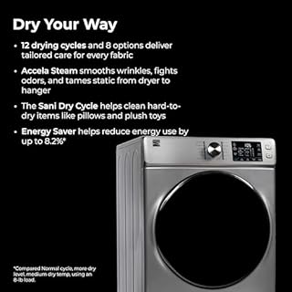 Kenmore 8.0 cu. ft. Front Load Electric Dryer with Wrinkle Guard & Accela Steam to Reduce Wrinkles, Static & Odors - Smart Sensor Drying - LED - ENERGY STAR Certified - Metallic Silver