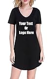 Add Your Custom Text or Logo to Your Women's Nightgown Cotton Nightwear Sleepwear (Large, Black)