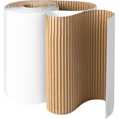 Image of Corrugated Cardboard Roll, 12 x 394 Single Face Large Cardboard Sheets Thick Corrugated Cardboard Paper for Crafts, Shipping, Mailing, Gift Packaging, DIY Projects, Modeling(White)