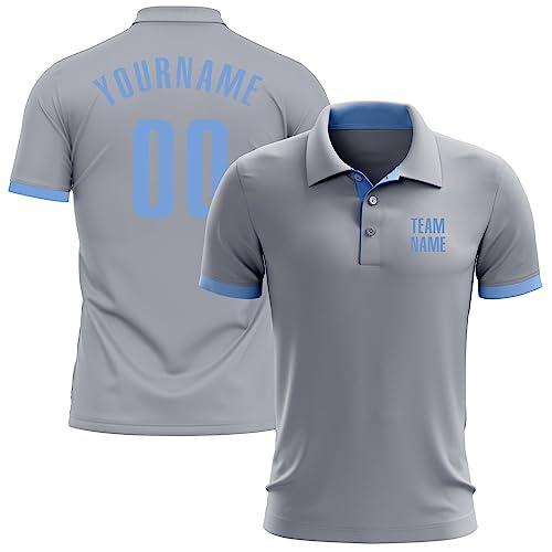 Generic Custom Darts Bowling Golf Polo Shirts for Men Women Youth, Gray Light Blue Personalized Golf Shirts Printed Name Number Logo