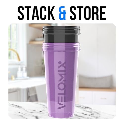 VELOMIX -2 Pack- 28 oz Protein Shaker Bottles Purple/Black