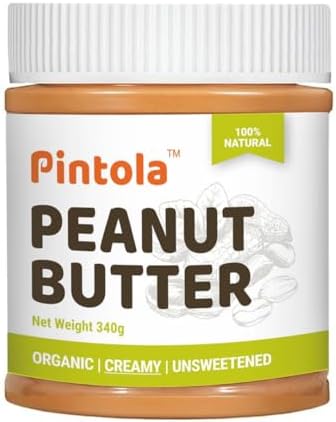 Pintola Organic Creamy Unsweetened Peanut Butter 340g (100% Natural| High Protein| No Added Sugar| Vegan| No Preservatives|Gluten Free|Certified Organic Roasted Peanuts| No Trans Fats), large