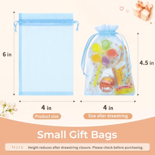 Image of Crweety 50PCS Organza Bags 4x6 Baby Blue Small Gift Bags Mesh Drawstring | Party Favor Goodie Bag Bulk, Jewelry Sachet Candy Treat Soap Makeup Pouches, Wrap for Wedding Baby Shower Birthday Halloween