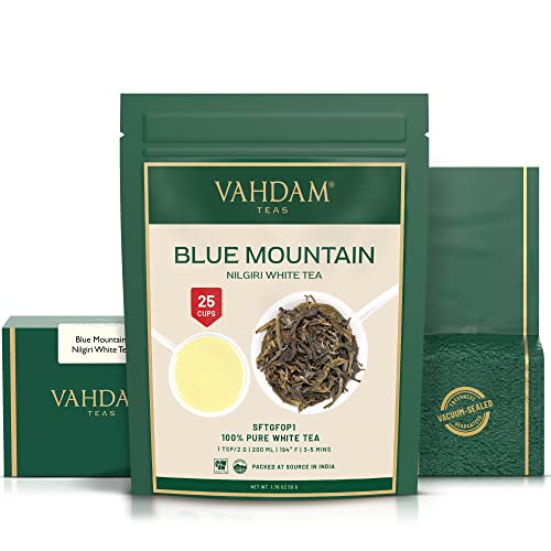 Image of VAHDAM, Exotic White Tea Leaves From The Blue Mountains (25 Cups /1.76oz) 100% Pure White Tea Loose Leaf - Mellow & Delicious | Pure Unblended Loose Leaf Tea | Vacuum Sealed