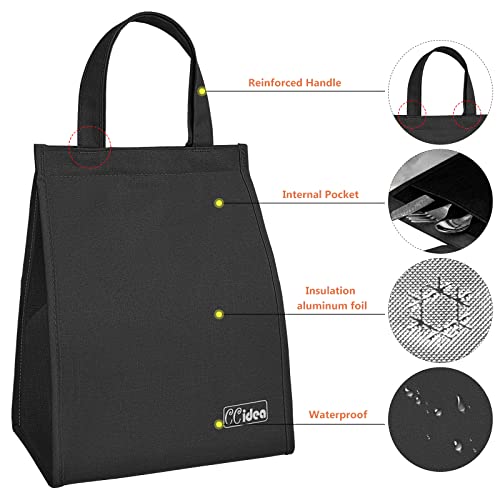 Ccidea Lunch Bag For Women Men, Simple Insulated Lunch Box, Reusable Lunch Boxes For Office Work Travel (Black With Velcro) #TOP3