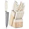 NANFANG-BROTHERS-Damascus-Kitchen-Knife-Set-14-Pieces-with-Shears-Sharpener-VG10-Damascus-Steel-ABS-Ergonomic-Handle-Wooden-Block-Storage-White NANFANG BROTHERS Damascus Kitchen Knife Set 14 Pieces with Shears & Sharpener - VG10 Damascus Steel, ABS Ergonomic Handle, Wooden Block Storage White